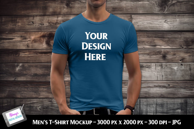 Men's T-shirt Mockup on Model | Men's Blue T-shirt Mockup Mock Up Photo Stacy's Digital Designs 