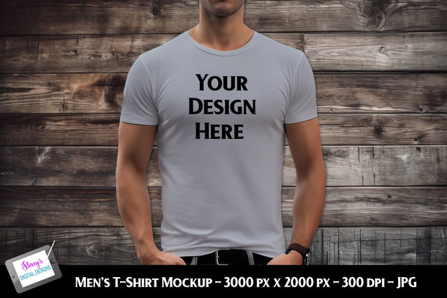 Men's T-shirt Mockup on Model | Men's Grey T-shirt Mockup Mock Up Photo Stacy's Digital Designs 