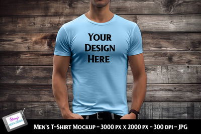 Men's T-shirt Mockup on Model | Men's Lt. Blue T-shirt Mockup Mock Up Photo Stacy's Digital Designs 