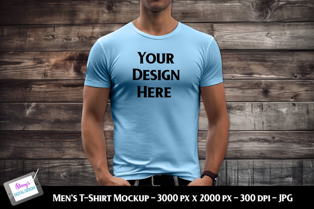 Men's T-shirt Mockup on Model | Men's Lt. Blue T-shirt Mockup Mock Up Photo Stacy's Digital Designs 