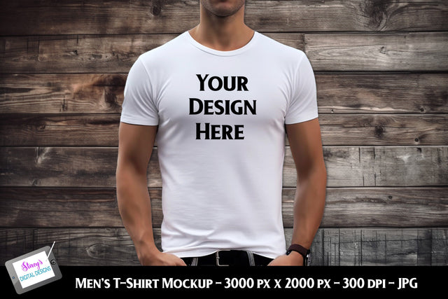 Men's T-shirt Mockup on Model | Men's White T-shirt Mockup Mock Up Photo Stacy's Digital Designs 