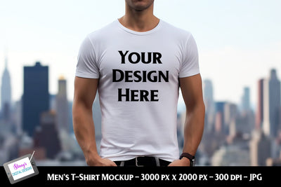Men's T-shirt Mockup on Model | White | City Background Mock Up Photo Stacy's Digital Designs 