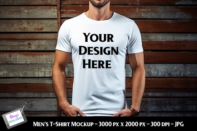 Men's T-shirt Mockup on Model | White | Industrial Background Mock Up Photo Stacy's Digital Designs 