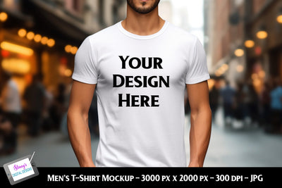Men's T-shirt Mockup on Model | White | Street Background Mock Up Photo Stacy's Digital Designs 