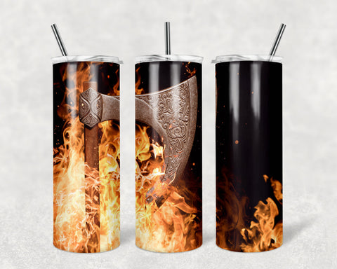 Men's Viking Tumbler Design, Valhalla, Axe, Fire 20oz Tumbler Skinny Straight Tumbler, Sublimation Template, PNG, Instant Download Sublimation CaldwellArt 