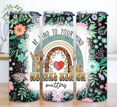 Mental Health Matters 20oz Skinny Tumbler Png, Leopard Rainbow Tumbler, Floral Tumbler, Mental Health Green Rainbow Tumbler, Mental Health Awareness Gift Sublimation AdriOP 