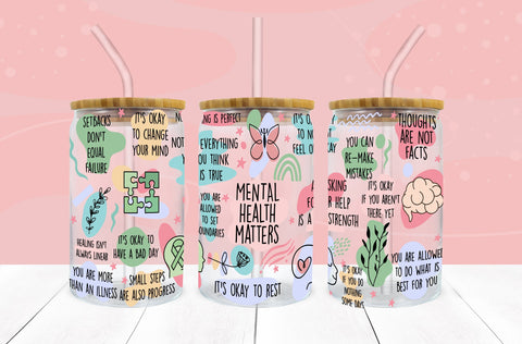 Mental Health Matters SVG 16 oz Libbey Glass Can Wrap SVG Freeling Design House 