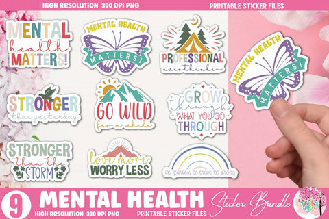 Mental Health Sticker Bundle Sublimation DESIGNS DARK 