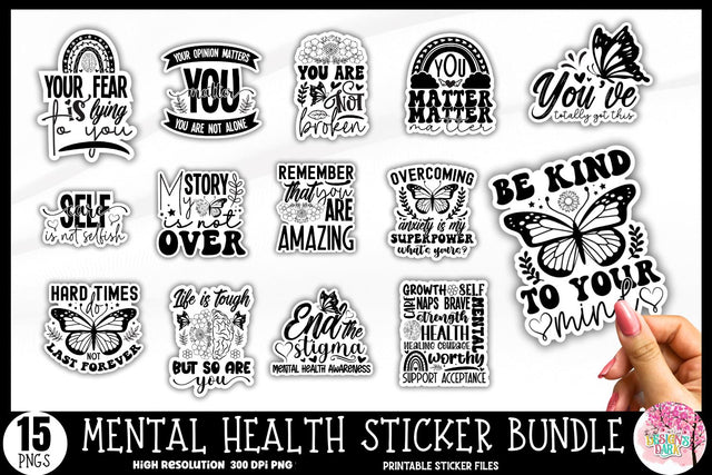 Mental Health Sticker Bundle Sublimation DESIGNS DARK 