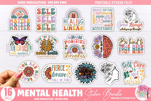 Mental Health Sticker Bundle Sublimation DESIGNS DARK 