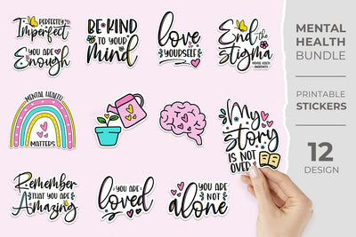 Mental Health sticker bundle Sublimation KMarinaDesign 