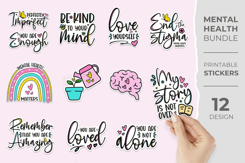 Mental Health sticker bundle Sublimation KMarinaDesign 