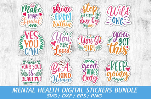 Mental Health Stickers Bundle, Inspirational stickers svg, Digital stickers bundle, Positivity stickers, Printable Stickers, Stickers Design SVG MD mominul islam 