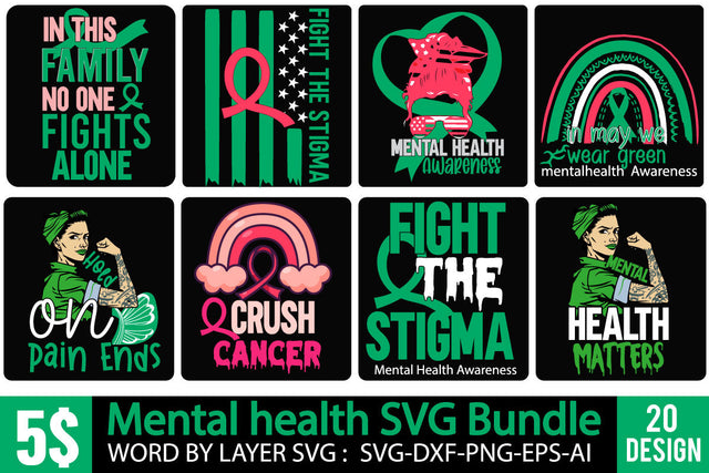 Mental Health SVG Bundle, Awareness SVG Bundle, Breast Cancer SVG Quotes SVG BlackCatsMedia 
