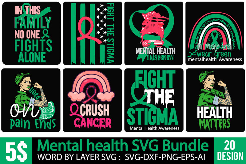 Mental Health SVG Bundle, Awareness SVG Bundle, Breast Cancer SVG Quotes SVG BlackCatsMedia 