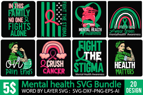 Mental Health SVG Bundle, Awareness SVG Bundle, Breast Cancer SVG Quotes SVG BlackCatsMedia 