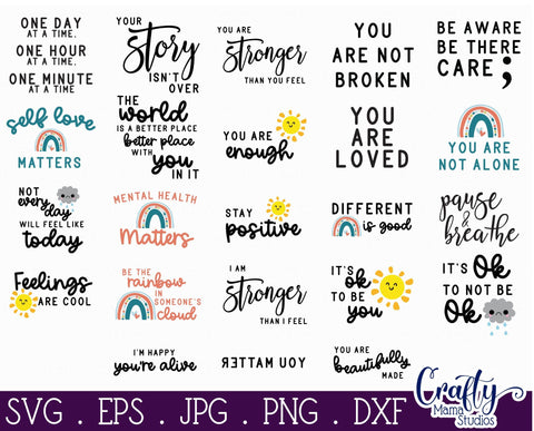 Mental Health Svg Bundle - Depression - Suicide Awareness Svg - Self Love SVG Crafty Mama Studios 