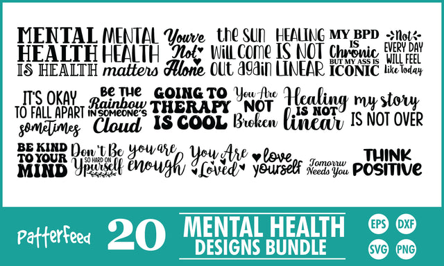 Mental Health SVG Designs Bundle SVG PatternFeed8 
