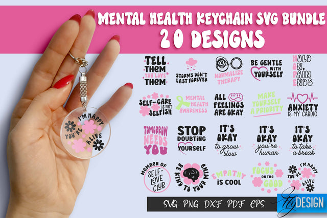 Mental Health SVG Keychain Bundle | Mental Health Awareness Quotes SVG Design SVG Fly Design 