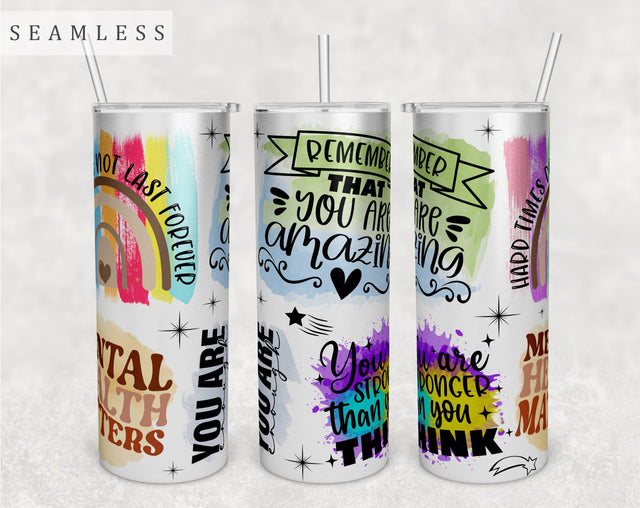 Mental Health Tumbler Wrap, 20 Oz Skinny Tumbler Mental Health Sublimation Design, Seamless Mental Health Tumbler PNG Sublimation HappyDesignStudio 