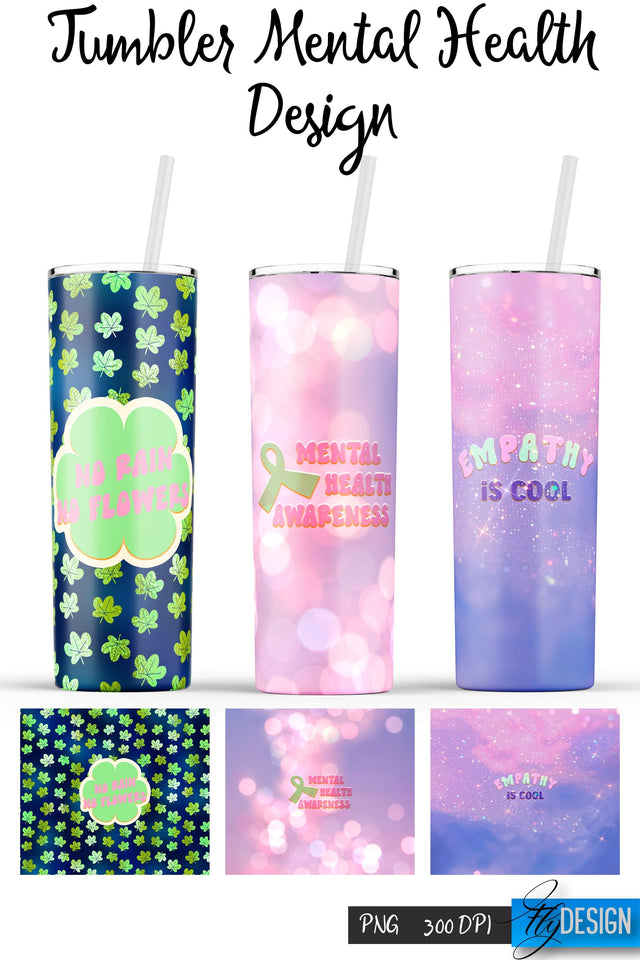 Mental Health Tumblers | PNG 20 Oz Tumbler | Tumbler Wrap Sublimation Fly Design 