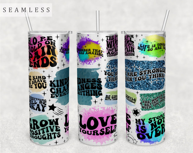 Mental Health Wavy Quotes Tumbler Wrap, 20 Oz Skinny Tumbler Sublimation Design, Seamless Mental Health Groovy Sayings Tumbler PNG Sublimation HappyDesignStudio 