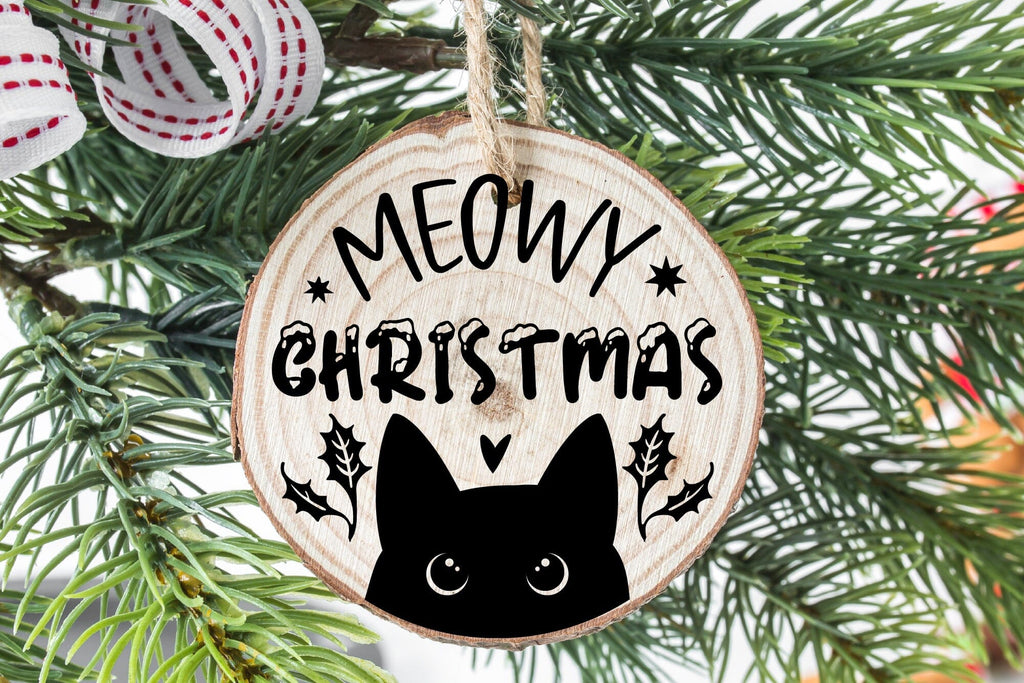 Meowy Christmas Cat Ornament SVG Funny Christmas Round Sign - So Fontsy