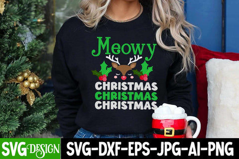 Meowy Christmas SVG Cut File, Meowy Christmas Sublimation Design, Christmas SVG Cut File, Christmas SVG Quotes, Merry Christmas SVG Design, Christnmas Sublimation PNG SVG BlackCatsMedia 