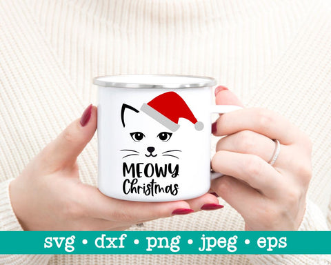 Meowy christmas svg, Meowy christmas png, Cat face with santa hat svg, Funny christmas svg SVG MAKStudion 