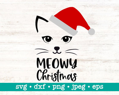 Meowy christmas svg, Meowy christmas png, Cat face with santa hat svg, Funny christmas svg SVG MAKStudion 