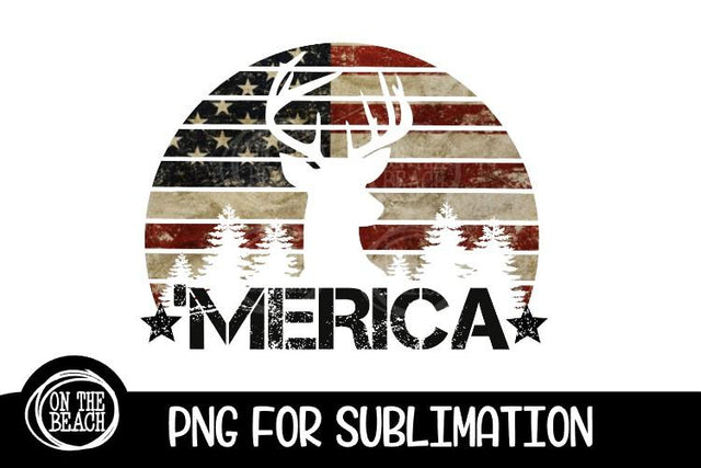 Merica, Grunge, Flag, Deer PNG Sublimation Sublimation On the Beach Boutique 