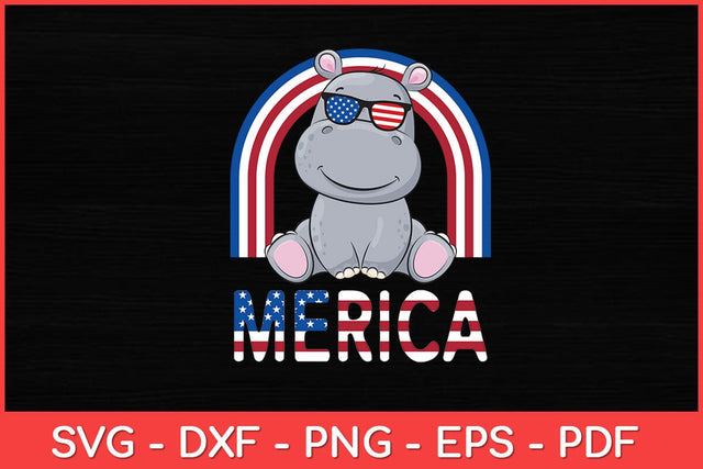 Merica Hippopotamus American Flag 4th of July Hippo Svg Design SVG artprintfile 