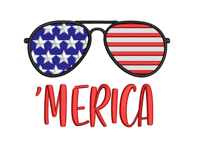 Merica Sunglasses Embroidery Design, American Flag Embroidery Design, Independence Day Embroidery, Fourth of July Embroidery, 3 sizes Embroidery/Applique DESIGNS Nino Nadaraia 