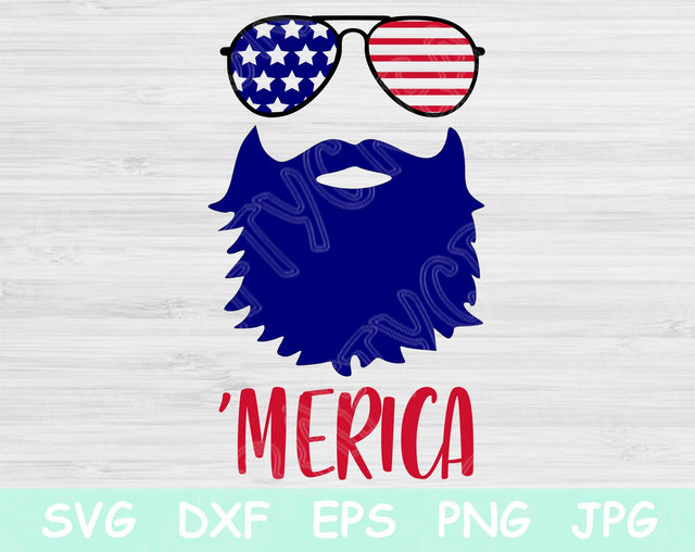 Merica Svg, 4th of July Svg. Patriotic Svg Files for Cricut and Silhouette. Independence Day Svg Cut Files. Merica Beard Svg Design Eps. SVG TiffsCraftyCreations 