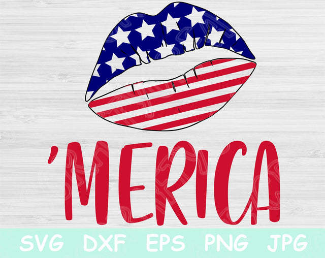 Merica Svg, 4th of July Svg. Patriotic Svg Files for Cricut and Silhouette. Independence Day Svg. Merica Lips Svg Cut File Design Printable. SVG TiffsCraftyCreations 