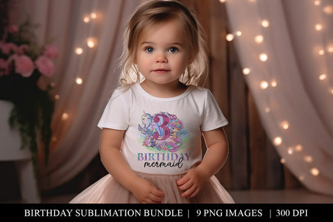 Mermaid Birthday Bundle |1st-9th Sublimation Design PNGs Sublimation BijouBay 