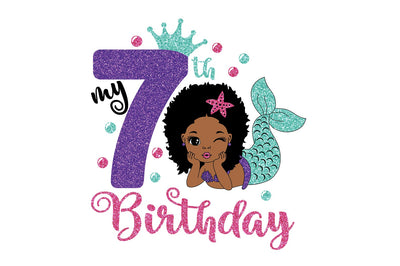 Mermaid Birthday, My 7th Birthday Svg, Afro Mermaid, Birthday Girl Svg, Black Woman, Afro Woman Svg SVG 1uniqueminute 