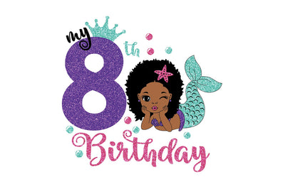 Mermaid Birthday Svg, My 8th Birthday, Afro Mermaid Svg, Birthday Girl Svg, Black Woman, Afro Woman Svg SVG 1uniqueminute 