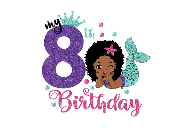 Mermaid Birthday Svg, My 8th Birthday, Afro Mermaid Svg, Birthday Girl Svg, Black Woman, Afro Woman Svg SVG 1uniqueminute 