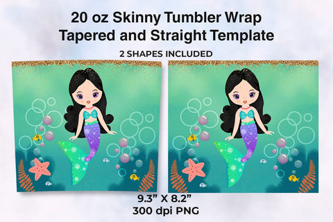 Mermaid Black Hair 20 oz Skinny Tumbler Wrap Sublimation Sublimatiz Designs 