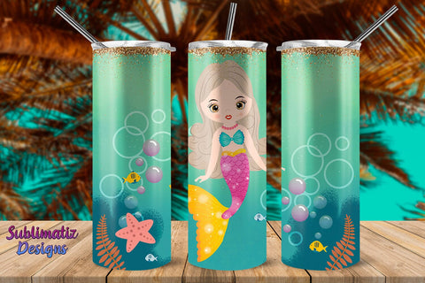 Mermaid Blonde Hair 20oz Skinny Tumbler Sublimation Sublimatiz Designs 