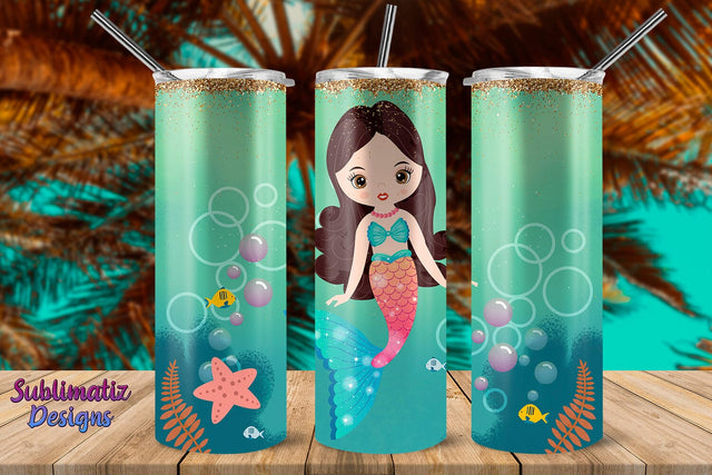 Mermaid Brown Hair 20oz Skinny Tumbler Wrap Sublimation Sublimatiz Designs 