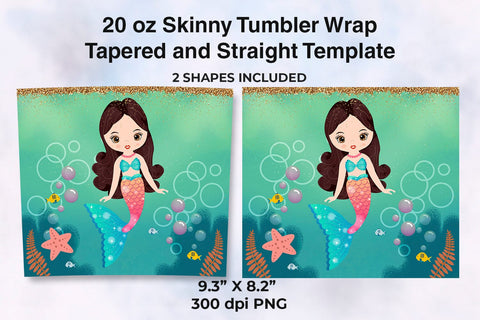 Mermaid Brown Hair 20oz Skinny Tumbler Wrap Sublimation Sublimatiz Designs 