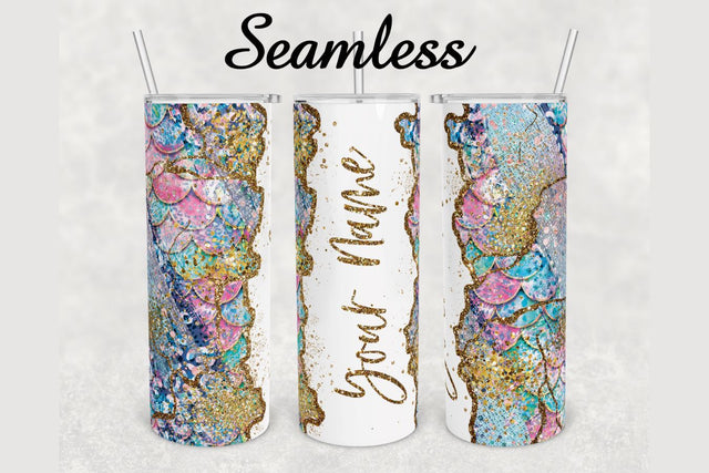 Mermaid Brush Glitter Agate Tumbler sublimation design 20 oz skinny tumbler wrap Sublimation BambinaCreations 