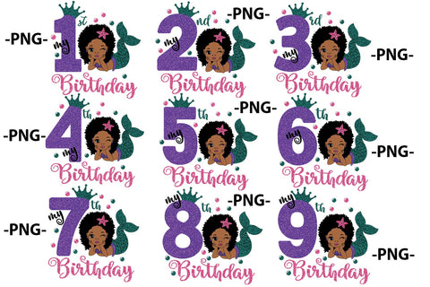 Mermaid Bundle, 9 afro birthdays designs, 27 Png files, Mermaid Birthday Svg, Birthday Girl Svg, Black Girl, Afro Woman Svg, Afro cut files SVG 1uniqueminute 