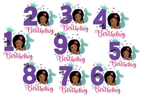 Mermaid Bundle, 9 afro birthdays designs, 27 Png files, Mermaid Birthday Svg, Birthday Girl Svg, Black Girl, Afro Woman Svg, Afro cut files SVG 1uniqueminute 