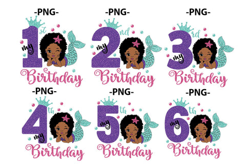 Mermaid Bundle, 9 afro birthdays designs, 27 Png files, Mermaid Birthday Svg, Birthday Girl Svg, Black Girl, Afro Woman Svg, Afro cut files SVG 1uniqueminute 