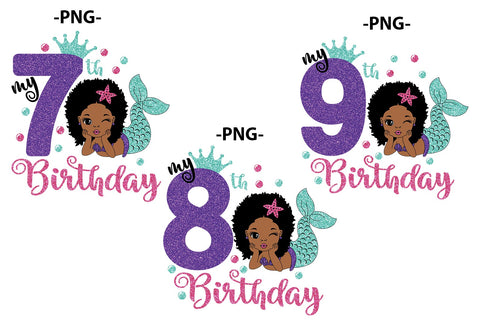 Mermaid Bundle, 9 afro birthdays designs, 27 Png files, Mermaid Birthday Svg, Birthday Girl Svg, Black Girl, Afro Woman Svg, Afro cut files SVG 1uniqueminute 