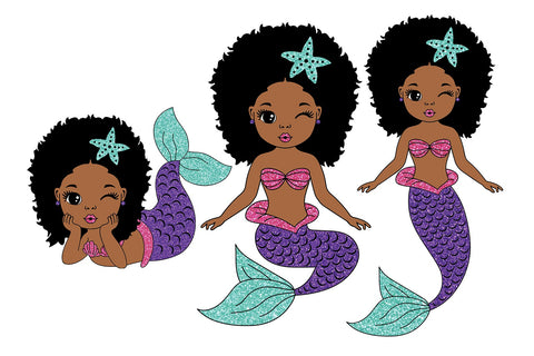 Mermaid Bundle Svg, Afro Girls Svg, Black Mermaid Svg, 9 Glitter PNG, Ocean Girl, Black Woman Clipart, Afro Woman Svg, Glamour Female SVG 1uniqueminute 