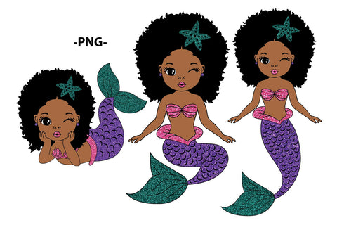 Mermaid Bundle Svg, Afro Girls Svg, Black Mermaid Svg, 9 Glitter PNG, Ocean Girl, Black Woman Clipart, Afro Woman Svg, Glamour Female SVG 1uniqueminute 